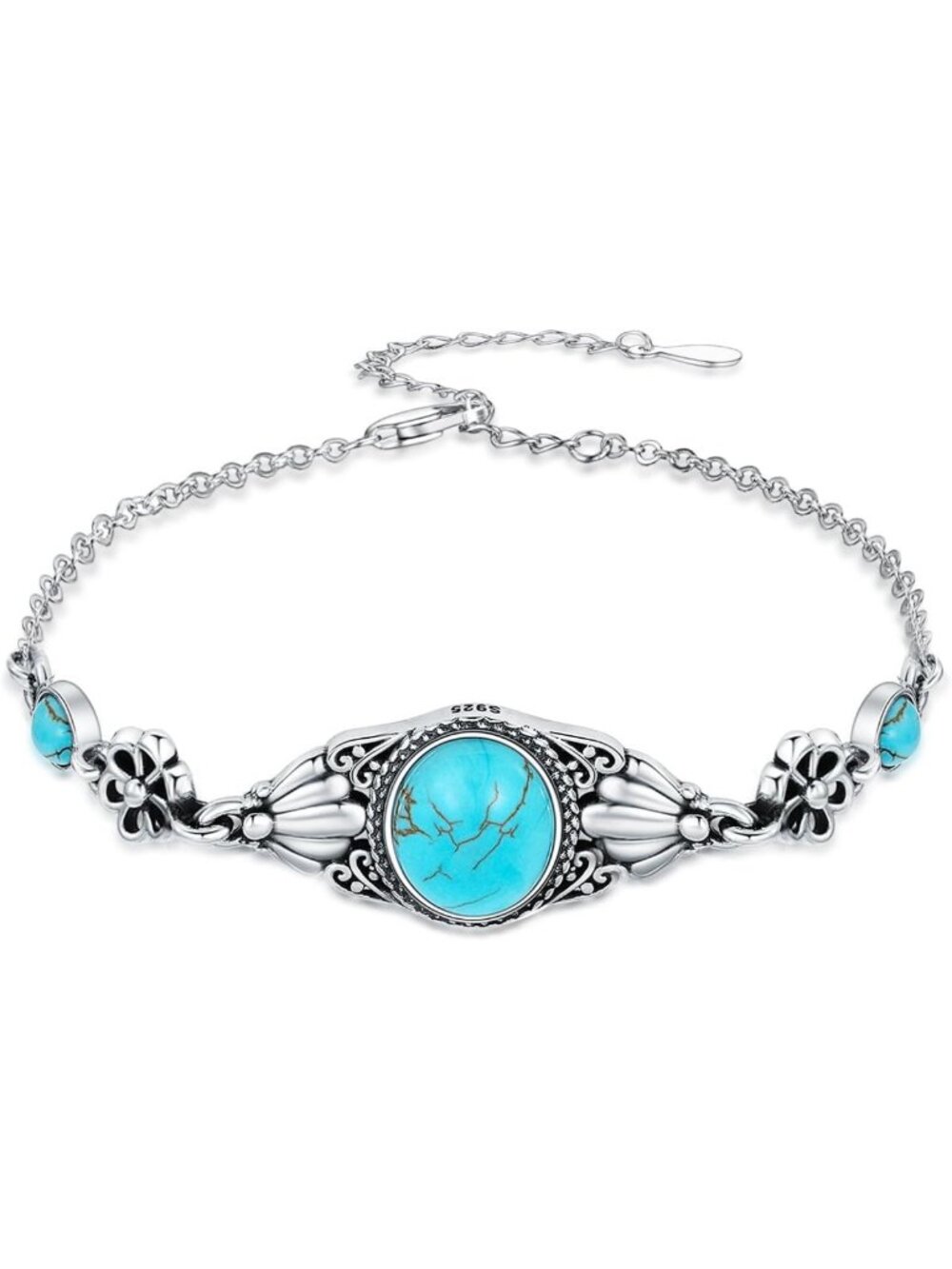 Turquoise Moonstone Onyx Adjustable Bracelet for Women | Boho 925 Sterling